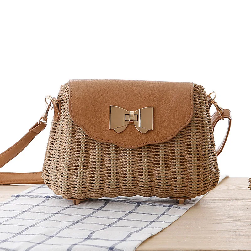 

Women Straw Rattan Bag Bali Female Bohemian Beach Shoulder Bags Crossbody Lady Hand Bag Sweet Handmade Basket Bag 2018 handbag