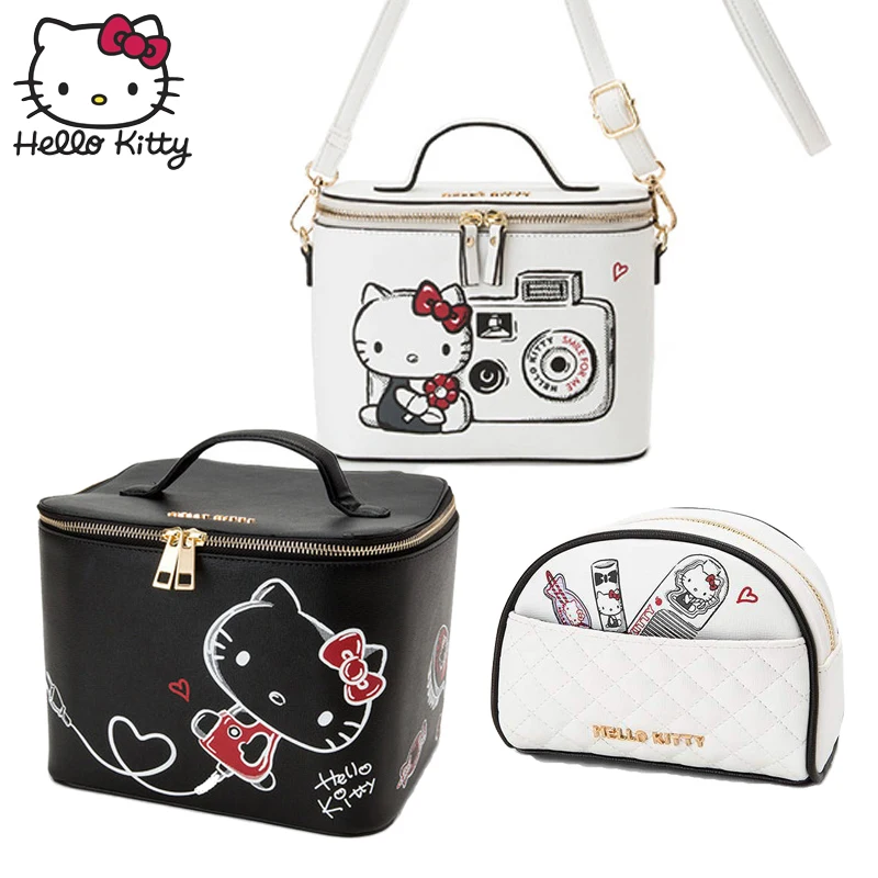  Hello Kitty Cute Cartoon Storage Box Women Cosmetic Handbag Travel Convenient Wrist Bag Make Up Por