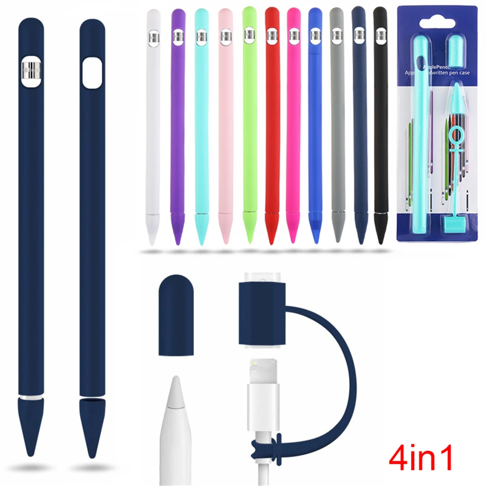 

1PC 4 In 1 Soft Silicone Protective Case Nib Cover Sleeve Wrap Tip Holder Connector Strap For Apple Pencil iPad Phone Accessorie