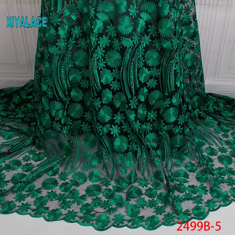 Африканская кружевная ткань высокого качества Кружева 3D Цветы Tullle кружевная ткань французская кружевная ткань с бусинами для бисер YA2499B-1