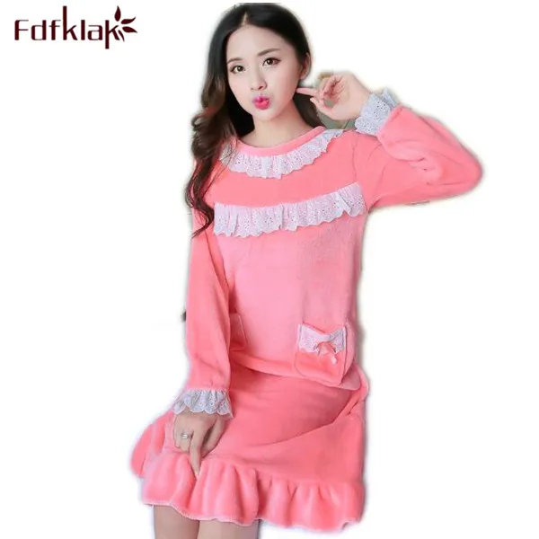 

Fdfklak Flannel Winter Nightgown Is Long Nighties For Women Sleepwear Dress Nightdress Cotton Women Nightwear Pink/Purple Q450