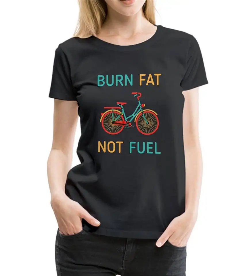 Solid Color Women'S Cyclinger Quote Burn Fat Not Fuel O-Neck Cotton Short Sleeve Shirts | Женская одежда