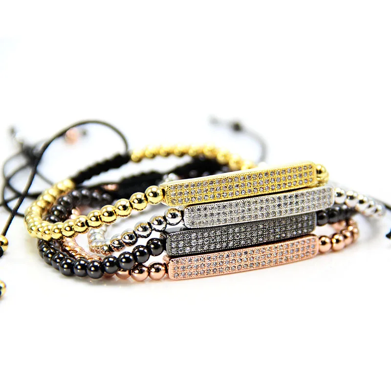 

Anil Arjandas Fashion Women Bar Bracelet in 4 colors with 4mm Round Beads Braiding Men Macrame Bar Bracelet & Bangle