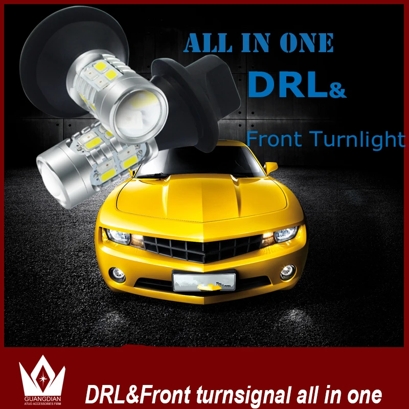 

Tcart drl For Chevrolet Camaro 2010-2013 LED DRL PY21W BAU15S Front Turn Signals light & DRL all in one