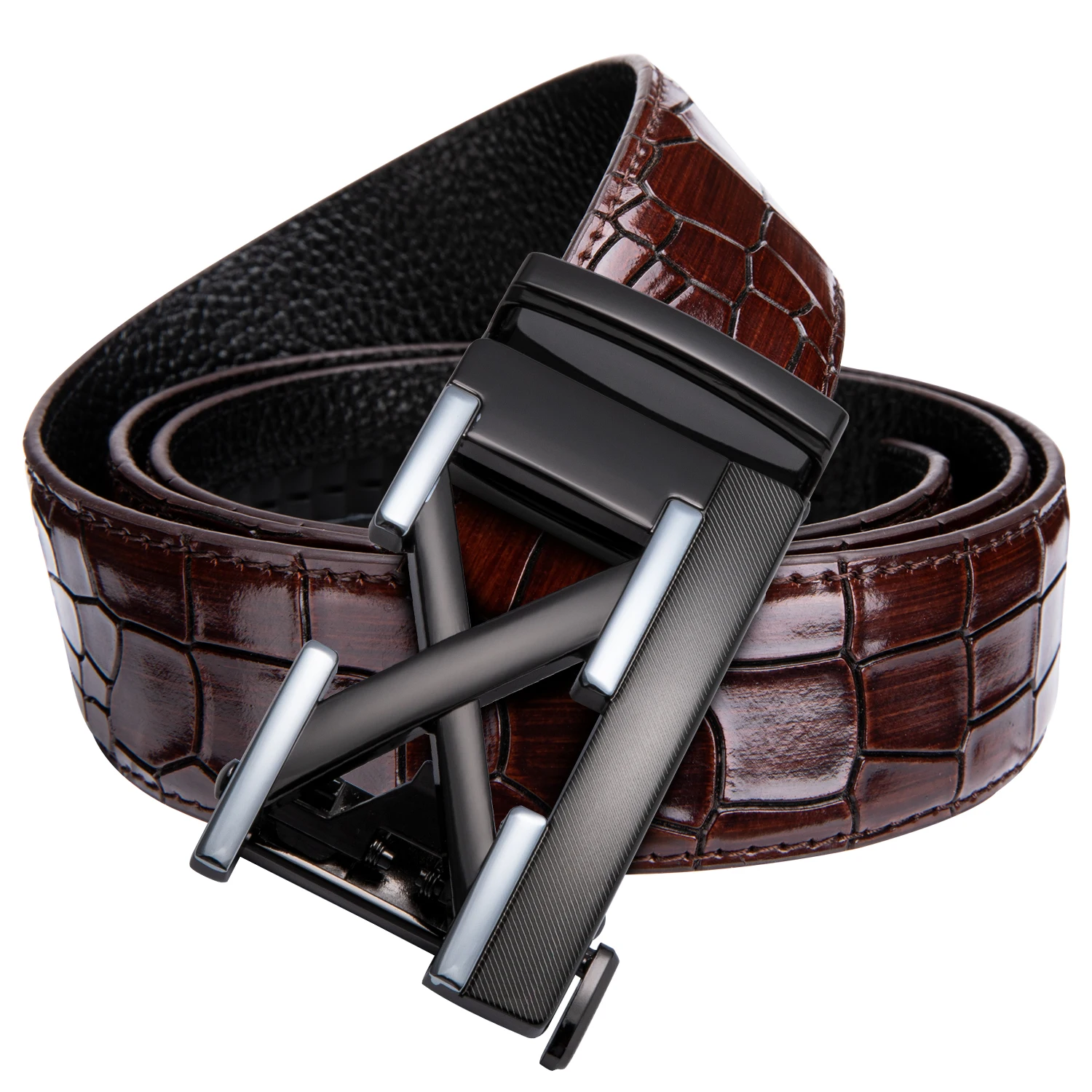 Bullit Mens Genuine Leather Belt Automatic Buckle Black