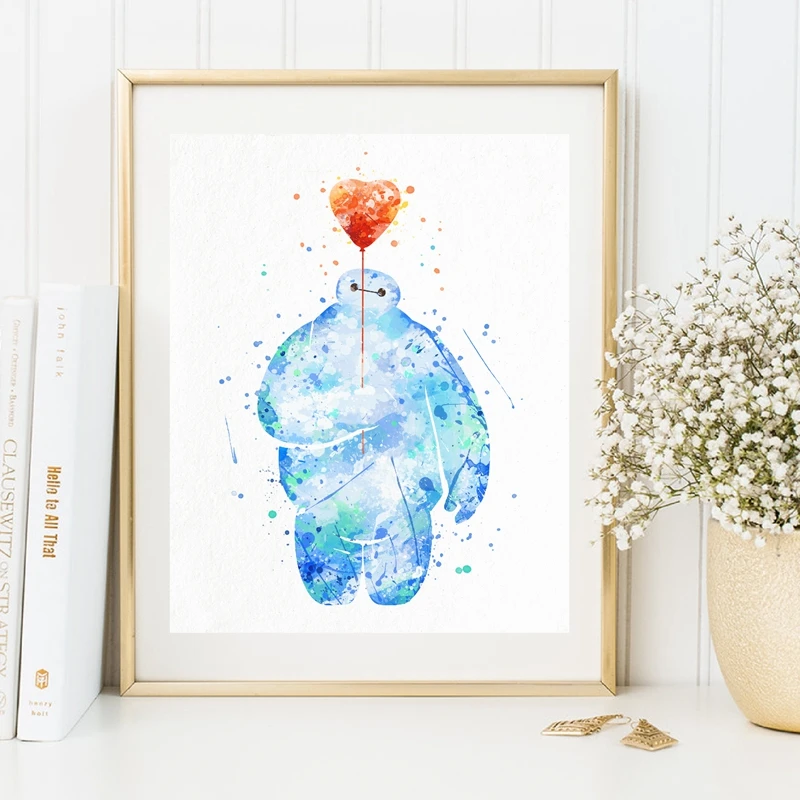 

Watercolor Baymax Poster Canvas Art Print , Big Hero 6 Baymax Painting Baby Nursery Art Print Wall Decor