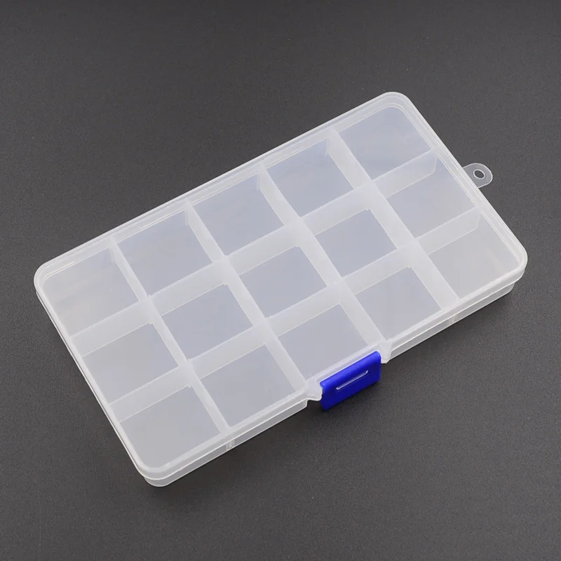 

15 Grids Adjustable Transparent Plastic Storage Box for Small Component Jewelry Tool Box Bead Pills Organizer Nail Art Tip Case