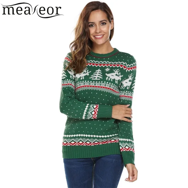 meaneor women christmas sweaters deer print casual long sleeve autumn o neck slim pullover warm sweater - Womens Christmas Sweaters meaneor women christmas sweaters deer print casual long sleeve autumn o neck slim pullover warm sweater - Womens Christmas Sweaters