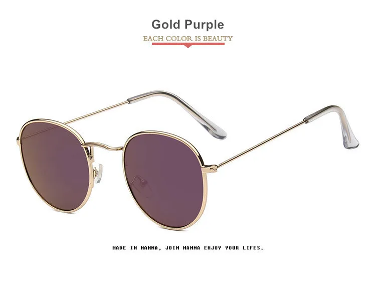 Женские круглые солнцезащитные очки, мужские винтажные отражающие зеркальные очки с покрытием, женские трендовые брендовые круглые оправы, женские очки - Цвет линз: Gold Purple