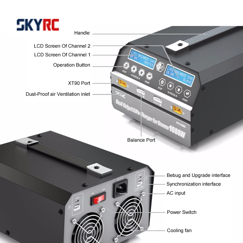 SKYRC PC1080 Drone Battery Chargers 1080W 20A Dual Output LiPo LiHV Battery Charger for Plant