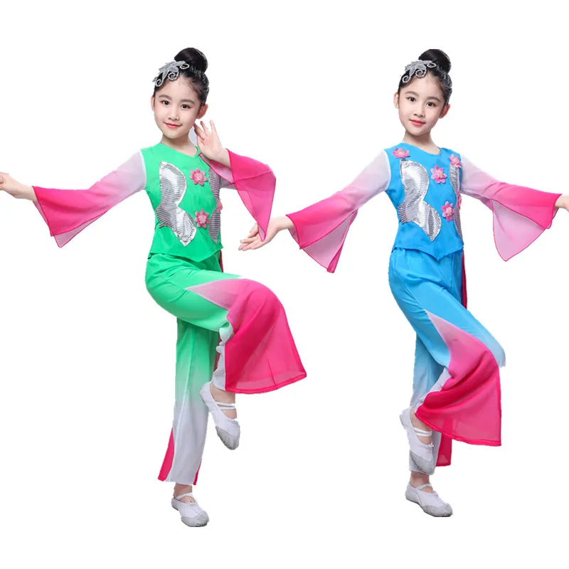 

Hanfu children's classical dance costumes fan dance national Yangge costume girls performance clothing