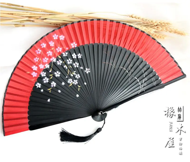 1 шт. Складной вентилятор Sakura Bamboo Свадебный Чонсам вентиляторы ткань ручной вентилятор Подарочная сумка ремесла 8 дюймов