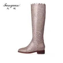 Fanyuan/ г., вечерние модельные туфли для клуба женские сапоги на среднем каблуке с круглым носком, с вырезами, до колена, на молнии, сапоги-гладиаторы