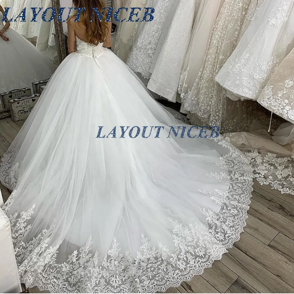 Strapless White Wedding Dress Lace Appliqued Ball Gown Elegant Bridal Dresses Gowns Robe De Mariee 2019 Sexy vestido de noiva