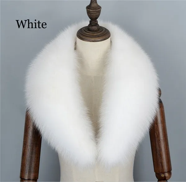 Длинный натуральный Лисий меховой воротник шарф на заказ женские весенние зимние теплые однотонные куртки пальто шали подкладка 80/90/100 см - Цвет: white
