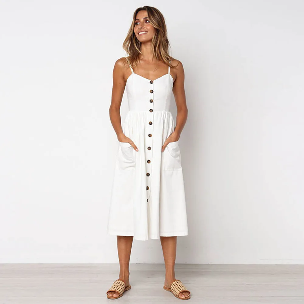 white summer dress with pockets