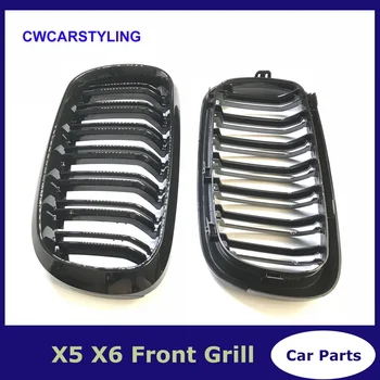 

A Pair 14 -16 For BMW X5 F15 X6 F16 2014 2015 2016 Front Grille Dual Slats Gloss Black Finish