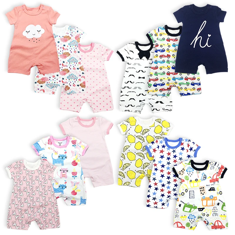

3 Pcs/lot Newborn Clothes Baby Boys Girls Rompers cotton Short Sleeve Cartoon Baby Unisex jumpsuits Kids Clothing