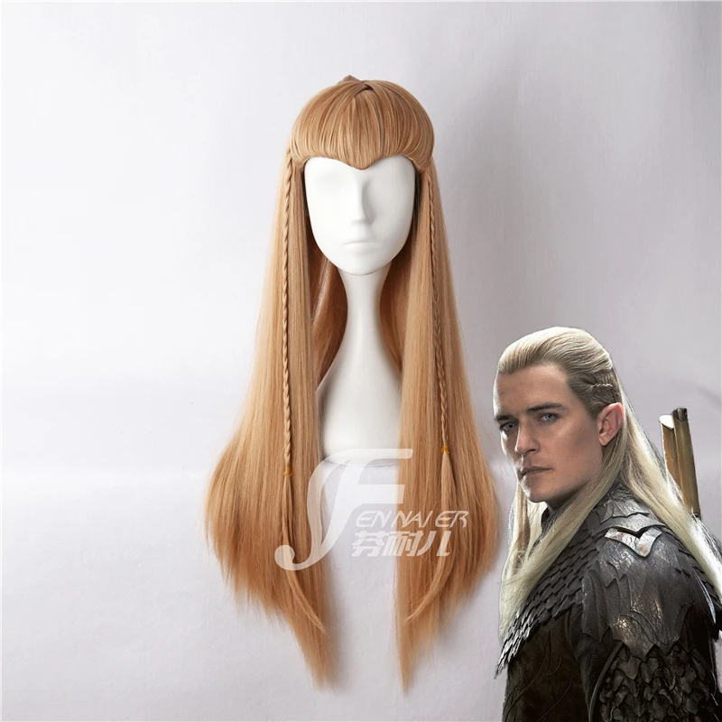 

The Hobbit Prince Legolas Men Long Straight Movie Anime Cosplay Wig with braid Lord of the Rings costume