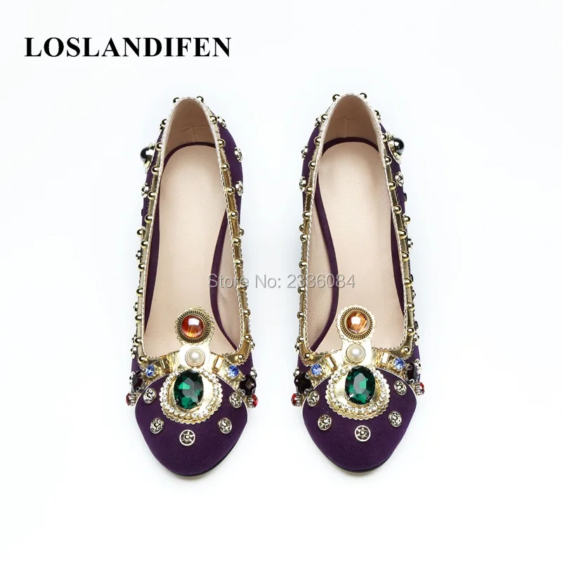 

LOSLANDIFEN 2018 Brand New Designer Shoes Runway Royal Style Jewelry Shoes Exclusive Women High Heel Pumps Party Dress Shoes