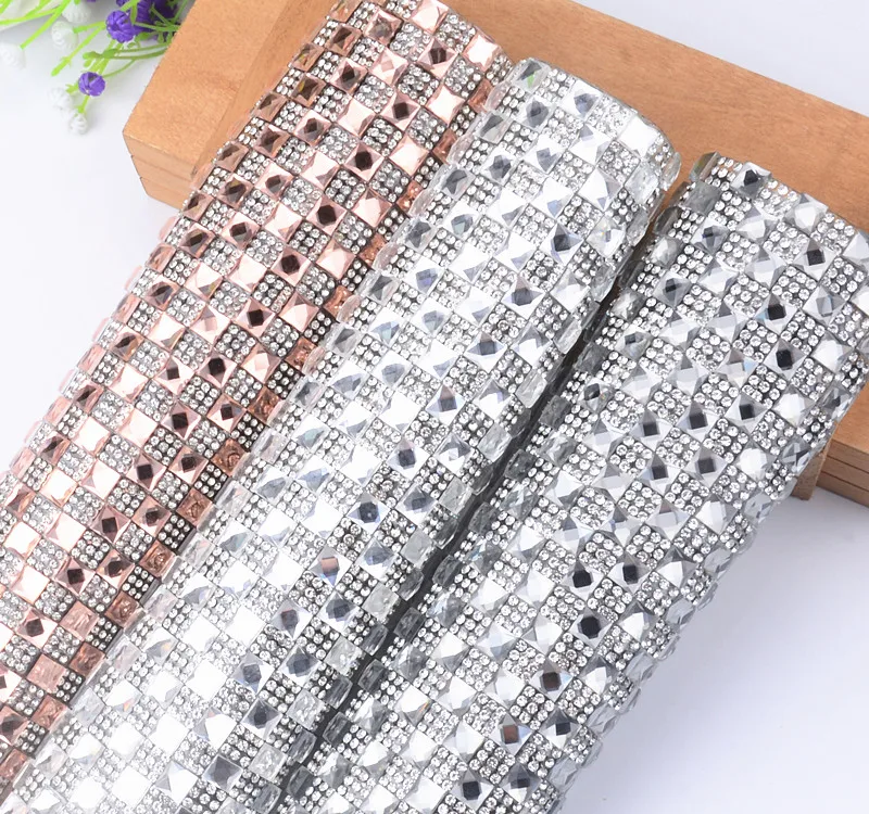 

24x40cm bling crystal Hot-fix glue mesh rhinestone 8-10mm square Self Adhesive colorful stone for motif rhinestone sheet banding