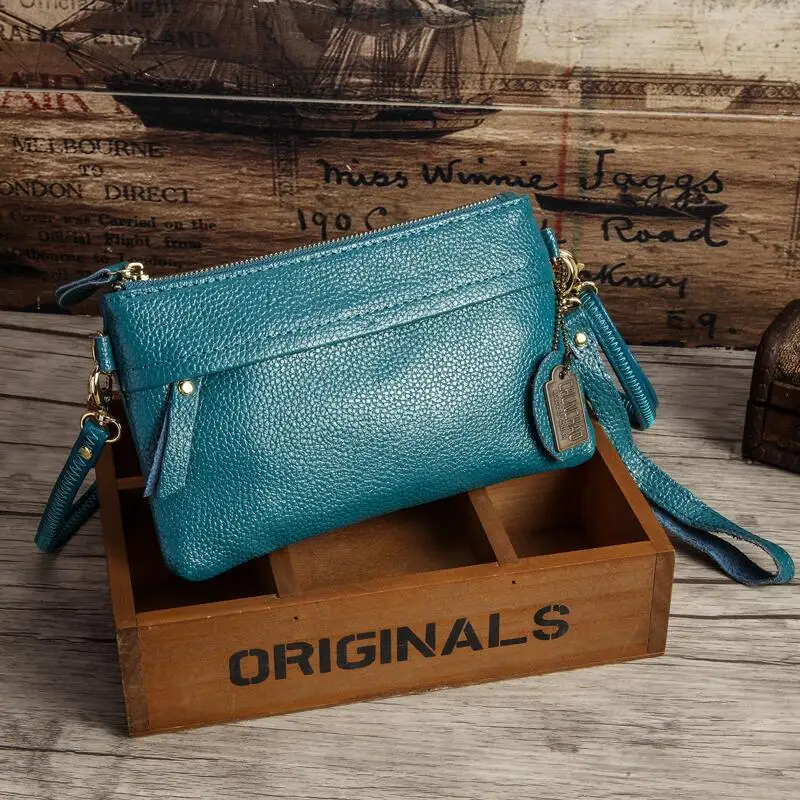 Новая мода натуральная кожа Ms. Корейская сумка летняя Ms. Кроссбоди Мобильный телефон сумка кошелек - Цвет: Озерный синий