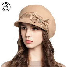 FS одноцветная Кепка Newsboy, женские зимние шерстяные фетровые шапки с бантом, с широкими полями, Gorras Planas, восьмиугольная кепка, берет, Femme Hiver