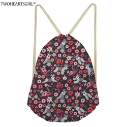 TWOHEARTSGIRL мультфильм Шнауцер печати Для женщин Drawstring сумка милые собаки цветочным узором хранения дорожные сумки пляжные сумки