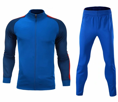 Детский осенне-зимний спортивный костюм ZMSM, комплекты для бега, детские футбольные куртки, штаны, пальто на молнии для бега, футбольный тренировочный костюм - Цвет: Lake Blue