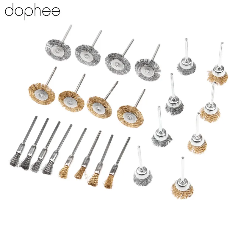 dophee 24Pcs/set Dremel Accessories Steel Brass Wire Brush Metal
