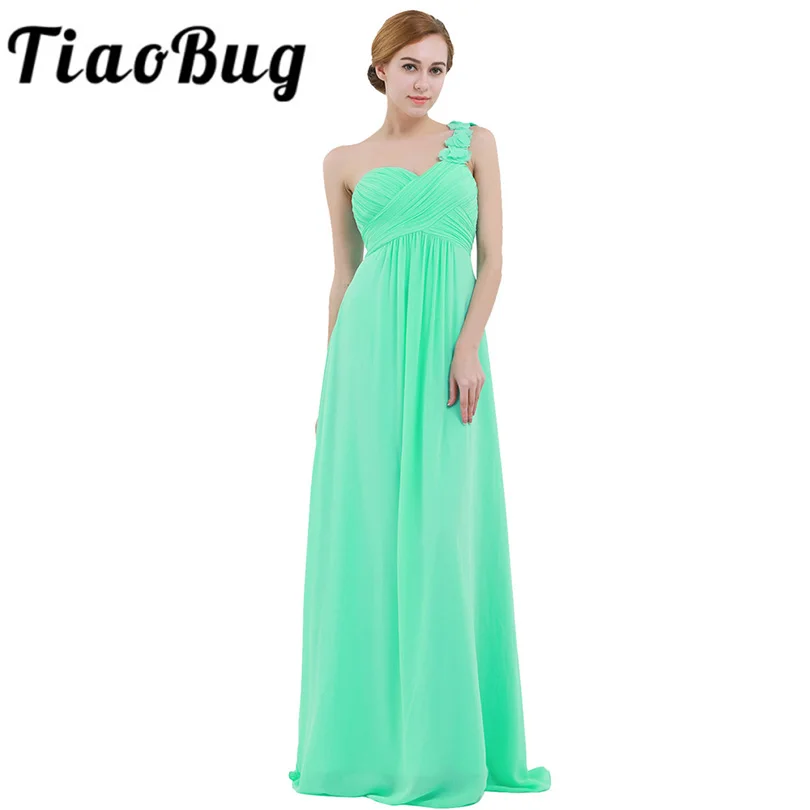 

TiaoBug Women Ladies Summer Chiffon Tulle One-shoulder Pleated Bridesmaid Dress Long Prom Party Gown Formal Floor Length Dress