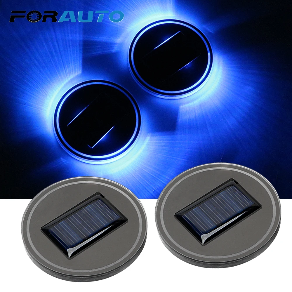 

FORAUTO 2Pcs/Set Decorative Lamp Car Cup Holder Bottom Pad Light Solar Light Cup Mat Atmosphere Car-styling Universal