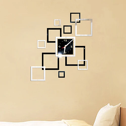 Creative 3D DIY Mirror Clock For Room Bedroom Kitchen Wall Stickers Home Decor