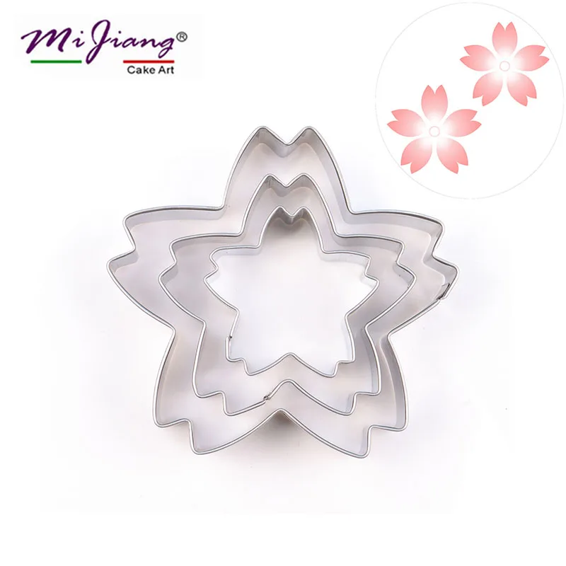 

3pcs/set Mijiang Stainless Steel Oriental Cherry Sakura Cutters Set DIY Cake Decorating Tools Fondant Cookie Slicers Molds A406