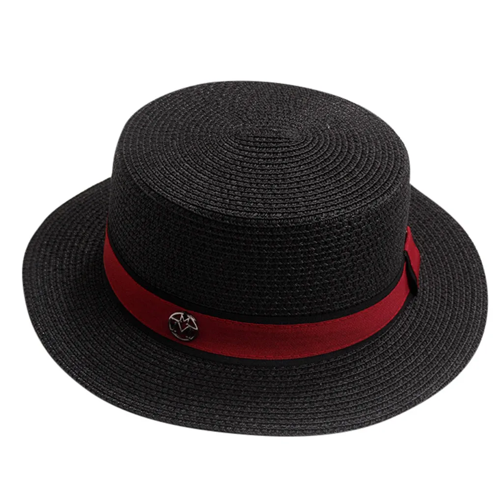 Новинка, летняя соломенная шляпа, Женская Солнцезащитная шляпа, плоская подошва, Пляжная, праздничная, складная, мужская, солнцезащитная, модная, для путешествий, Vsior, шапки# P3 - Цвет: Черный