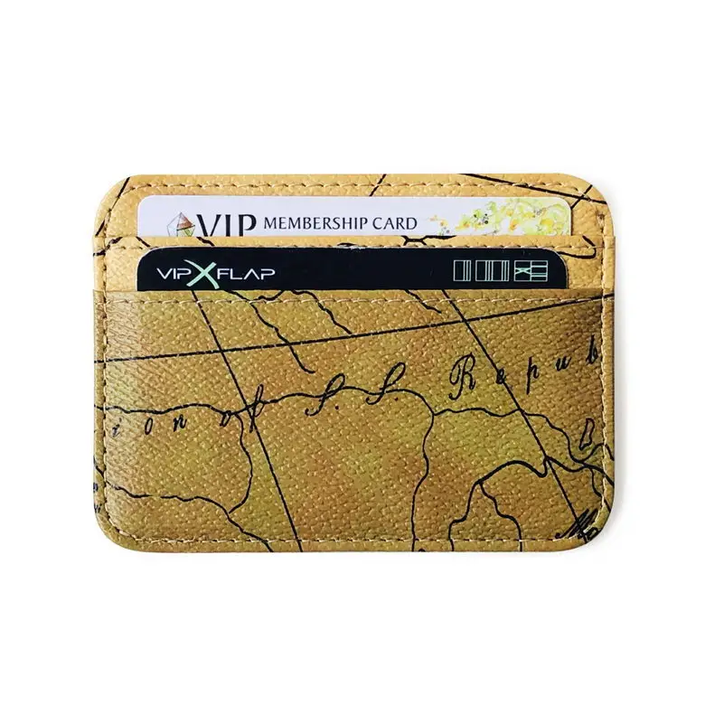 

KANDRA New Maps Printing Leather Credit Card ID Holders Women Simple Thin Vintage Card Business Card Coin Bags for Men