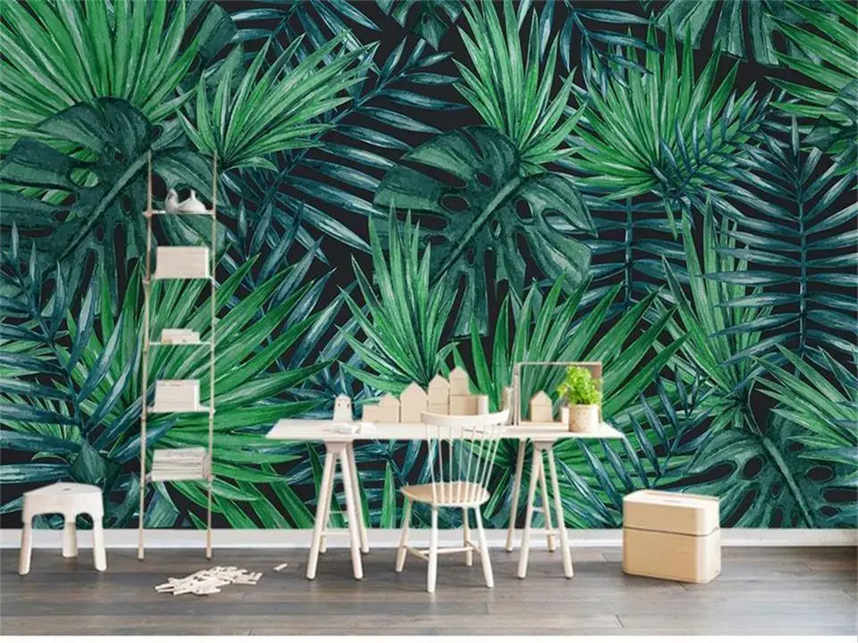 3d фотообои на заказ для гостиной тропические растения бананы живопись диван фон