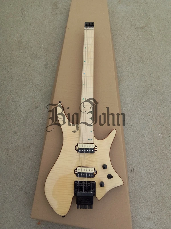 

new headless maple fingerboard fretless electric guitar, natural color mahogany body free shipping