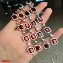KJJEAXCMY fine jewelry 925 sterling silver inlaid gem pomegranate stone bracelet jewelry gold and silver color. kjjeaxcmy fine jewelry 925 silver inlaid with natural gem pomegranate stone female plum flower cut ring silver jewelry female