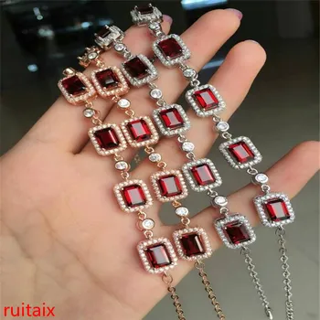 

KJJEAXCMY fine jewelry 925 sterling silver inlaid gem pomegranate stone bracelet jewelry gold and silver color.