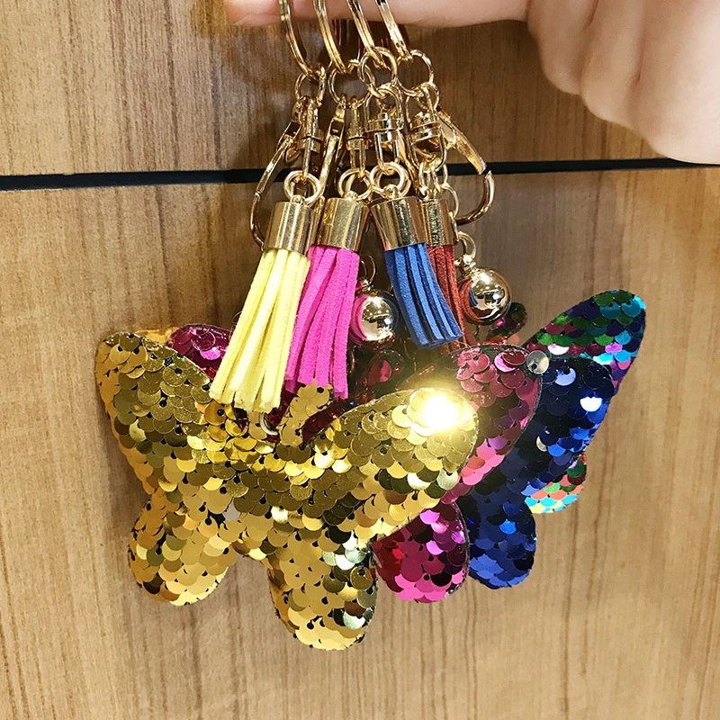 

Doreen Box Polyester Keychain & Keyring Butterfly Multicolor Tassel PVC Paillette Sequin 15cm(5 7/8") x 8.5cm(3 3/8"), 1 PC