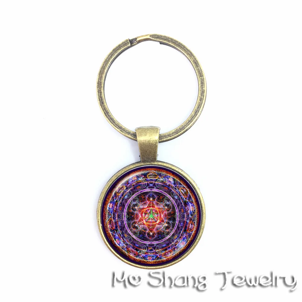 Fuchsia Mandala Key Chain, Kaleidoscope Jewelry, OM Yoga Jewelry Glass Dome Sacred Geometric