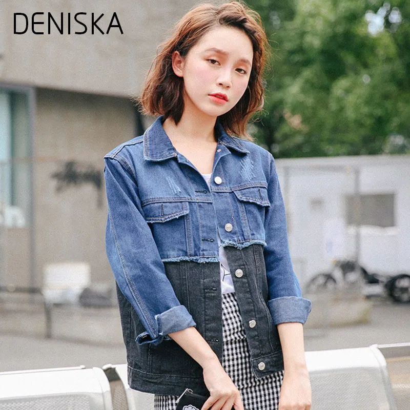 DENISKA 2018 Новый Сращены Джинсовые Куртки Женские Джинсы Пальто С Длинным Рукавом
