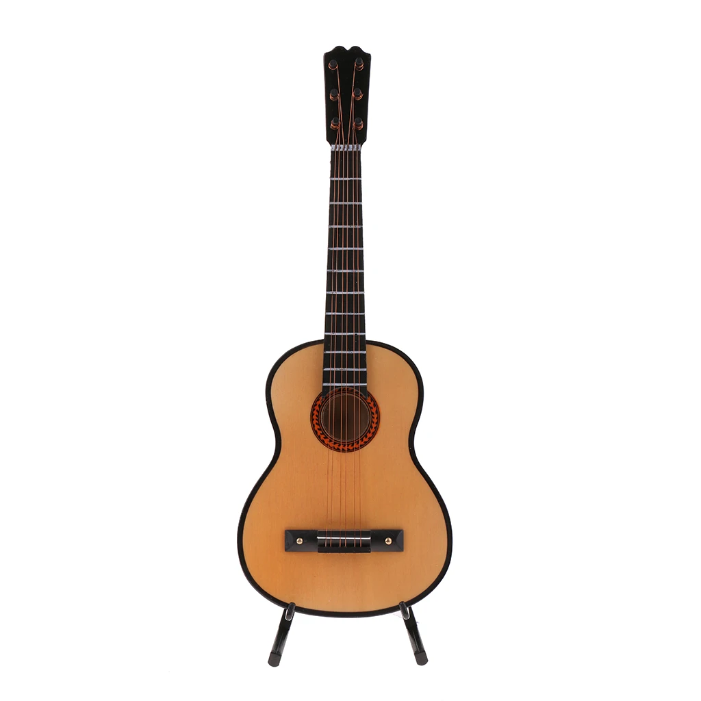 Mini 13cm Wooden Guitar Model PU Box Set For Action Figures Hot Toys Dolls House Miniature Decor
