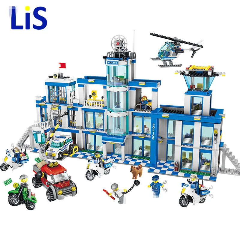 

1397pcs Large Building Blocks Sets City Police Station Anti-Terrorism Action Compatible City Police Toys for Children