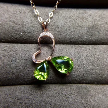 

natural green peridot pendant S925 silver Natural olivine Sweet romantic heart Pendant Necklace women girl party fine jewelry