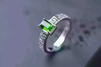 

Natural green diopside gem Ring Natural gemstone Ring S925 sterling silver trendy simple elegant Hollow women party gift Jewelry