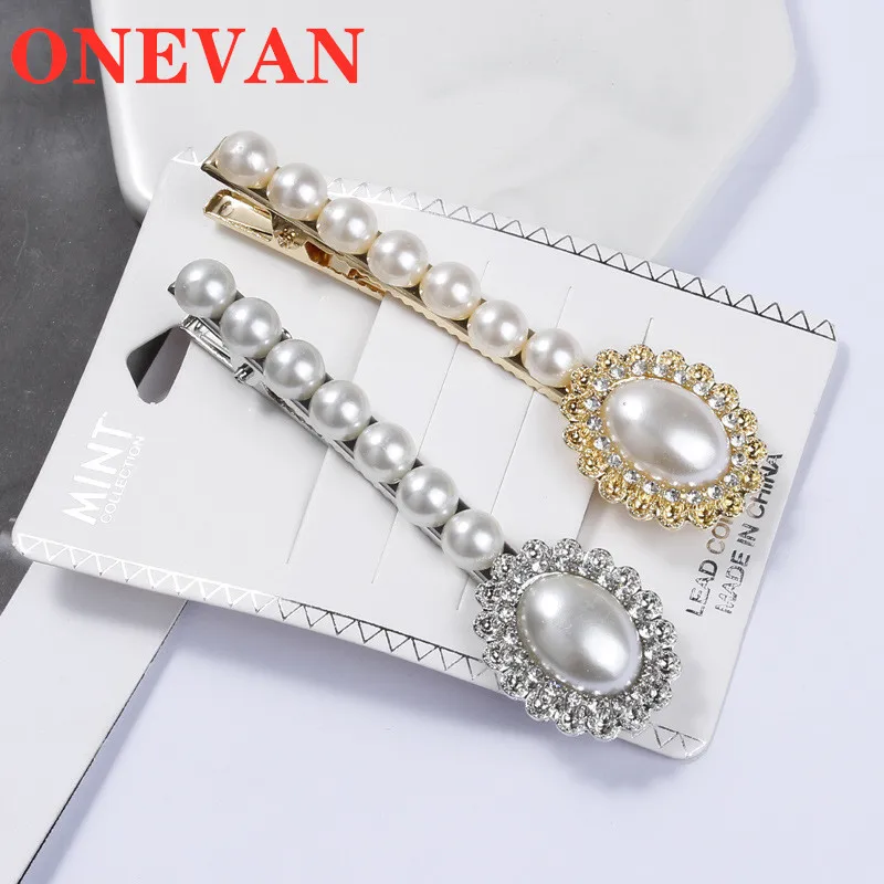 

ONEVAN Crystal Fashion Women Girls Pearl Metal Hair Clip Barrette Stick Hairpin Bobby Jewelry Styling Tools Hair Accessories