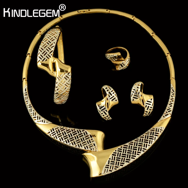 

Kindlegem Designer Handmade Fine Jewelry Exquisite Silver Gold Two Color Knot Necklace Earrings Bracelet Ring Sets For Women