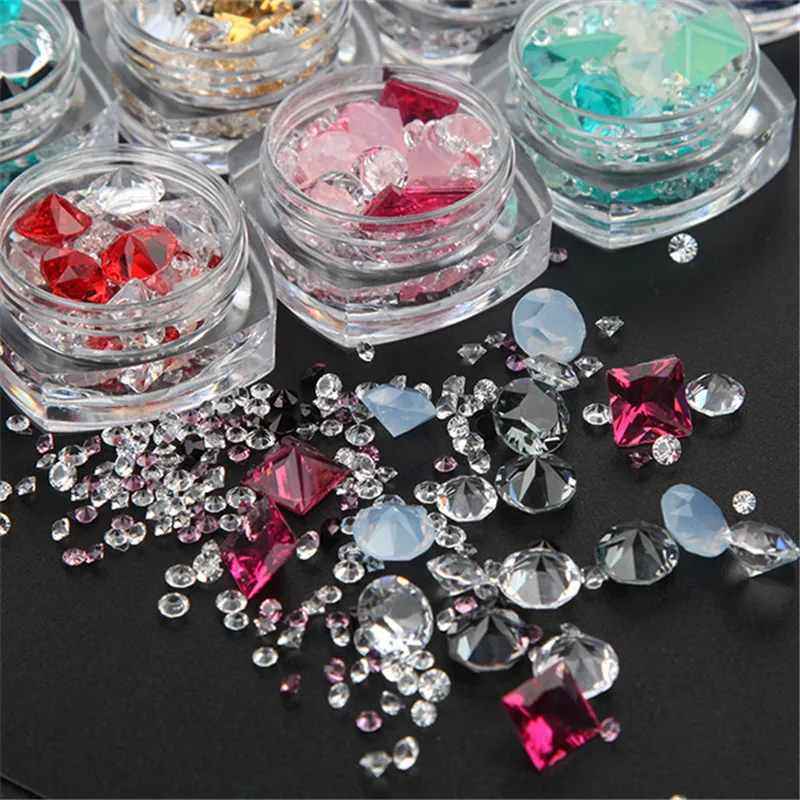 1Box Glitter Zircon Nail Art Decoration Charm Gem Beads Rhinestone Mixed Shiny 3D DIY